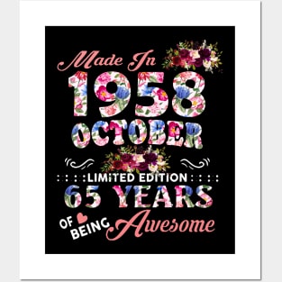 Flower Made In 1958 October 65 Years Of Being Awesome Posters and Art